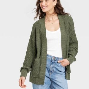 Green universal thread waffle cardigan